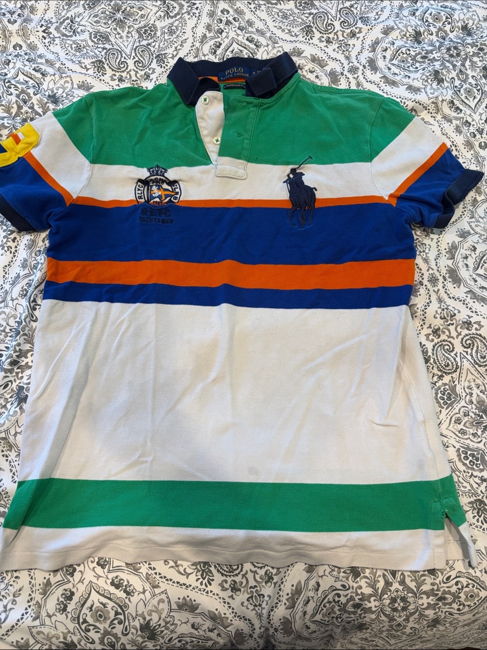 Ralph Lauren Polo Striped Rugby Shirt in Green, Blue, Orange, White